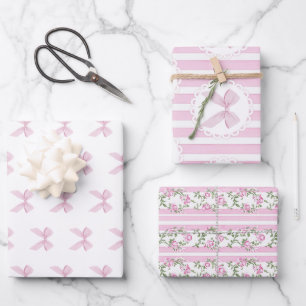 Love Shack Baby Blush Pink Coquette Bow Floral Wrapping Paper Sheet
