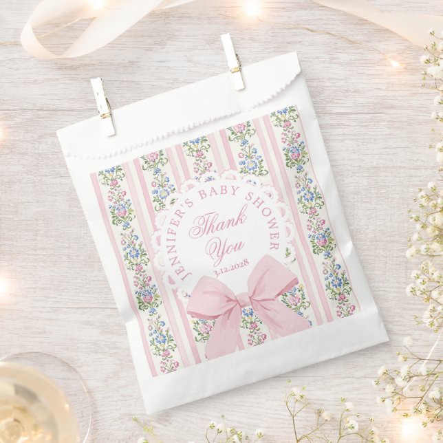 Love Shack Baby Coquette Pink Bow Thank you Favour Bag (Clipped)