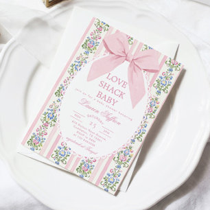 Love Shack Baby Pink Bow Floral Baby Shower Invitation