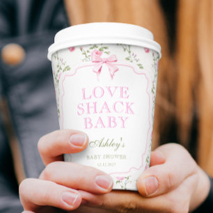 Love Shack Baby Pink Floral Baby Shower Paper Cups