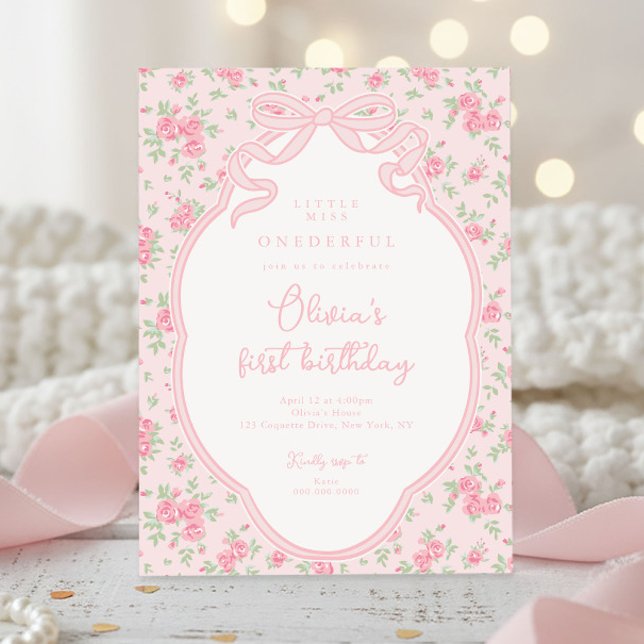 Love Shack Bow Little Miss Onederful 1st Birthday Invitation (Creator Uploaded)