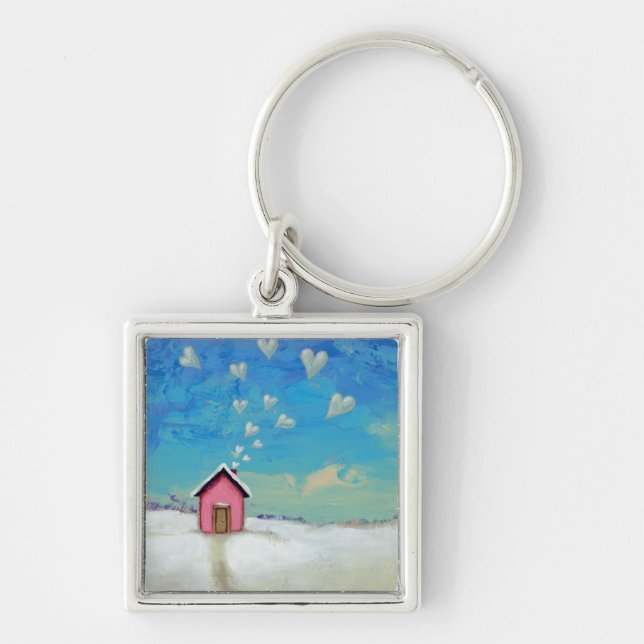 Love shack cabin fun romantic art Staying Warm Keychain (Front)