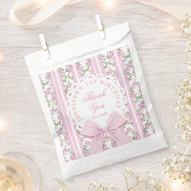 Love Shack Fancy One Floral Coquette Bow Birthday Favour Bag (Clipped)
