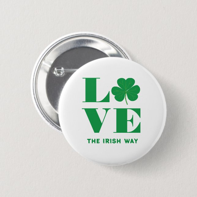 Love Shamrock Clover Irish Custom Text Green White 2 Inch Round Button (Front & Back)