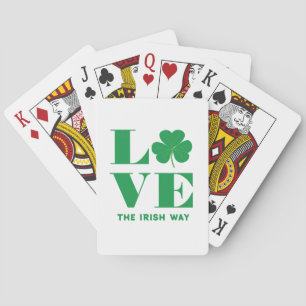 Love Shamrock Clover Irish Custom Text Green White Playing Cards