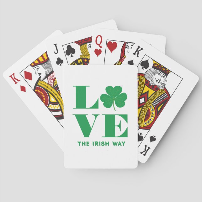 Love Shamrock Clover Irish Custom Text Green White Playing Cards (Back)