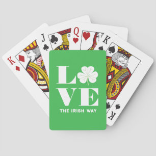 Love Shamrock Clover Irish Green White Custom Text Playing Cards