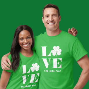 Love Shamrock Clover Irish Green White Custom Text T-Shirt