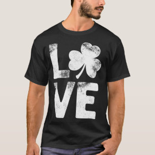 Love Shamrock Green Irish Distressed St T-Shirt