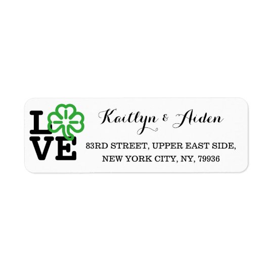 Love Shamrock Irish Clover Custom St Patricks Day Return Address Label