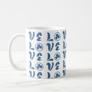 Love Shamrock Plaid Blue Black Classic Pattern Coffee Mug