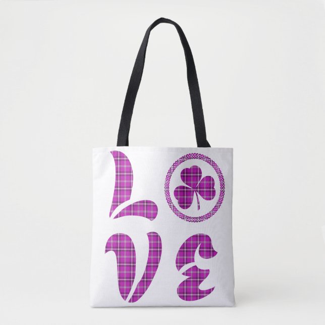 Love Shamrock Plaid Pink Black Classic Tote Bag (Front)