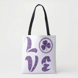 Love Shamrock Plaid Purple Gray Tartan Pattern Tote Bag