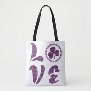 Love Shamrock Plaid Purple Teal Tartan Pattern Tote Bag