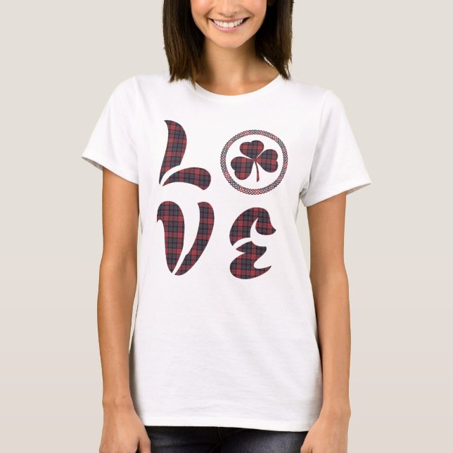 Love Shamrock Plaid Tartan Pattern T-Shirt (Front)