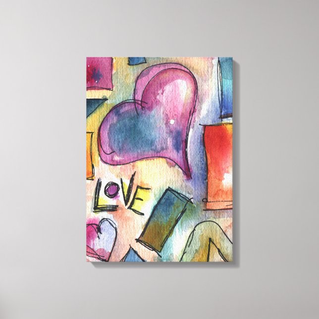 Love Shapes aquarelle peinture sur toile (Recto)