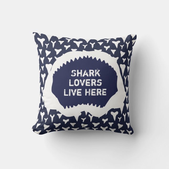 Love Sharks Teeth and Jaws Pattern Surfer Throw Pillow (Front)