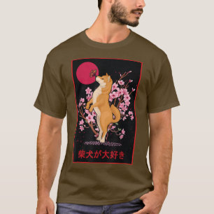 Love Shiba Inu Japanese Sakura Cherry Blossom Flow T-Shirt