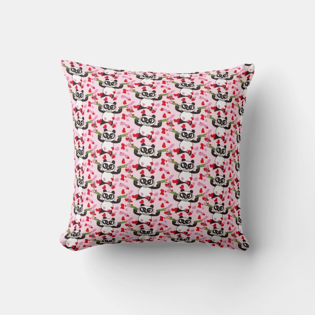 Love Shooter Panda Chequered Pattern Throw Pillow (Front)