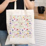 Love Shopping and Flowers Colourful Wildflower Tote Bag<br><div class="desc">Tote bag lettered with whimsical handwritten wording and decorated with colourful wildflowers. "I love shopping flowers" is fully editable, if you want to customize the wording. The design is printed both sides with a pretty watercolor pattern of meadow wild flowers. Browse my Mother's Day Wildflower Collection for more flowery cards...</div>