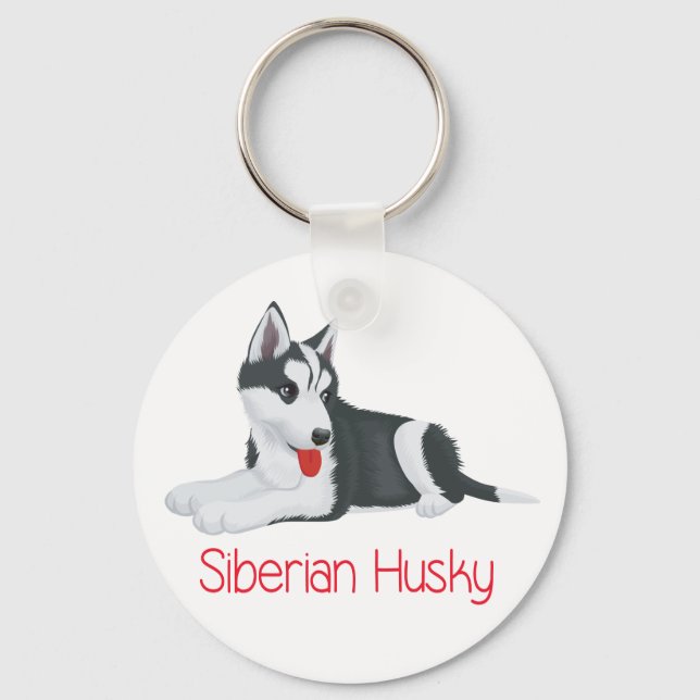 Love Siberian Husky Puppy Dog Keychain (Front)