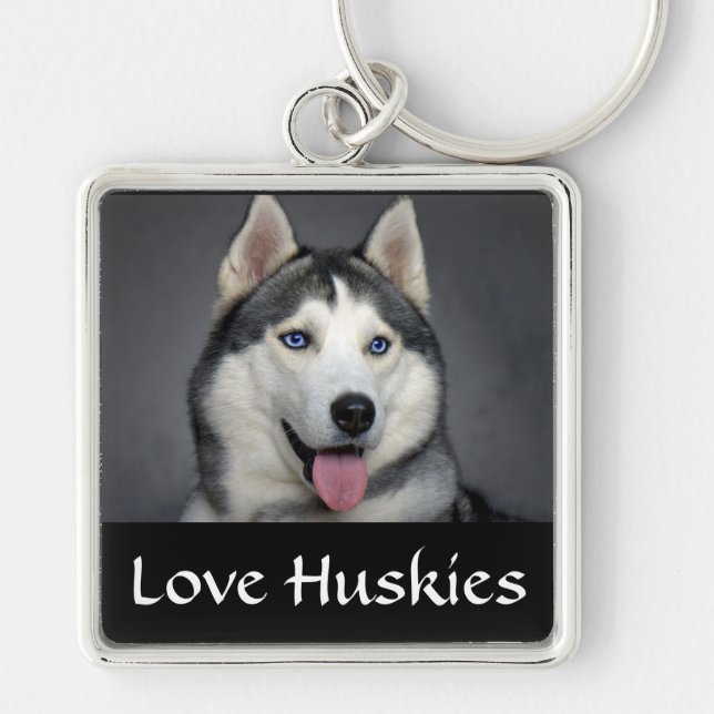 Love Siberian Husky Puppy Dog Portrait Keychain (Front)