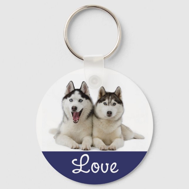 Love Siberian Husky Puppy Dog Portrait Keychain (Front)