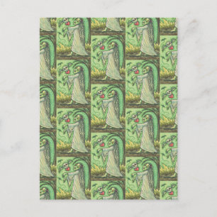 LOVE SICK GIRL ZOMBIE FOLLOWING HER HEART, WHIMSY HOLIDAY POSTCARD
