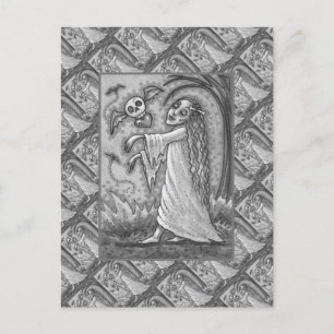 LOVE SICK GIRL ZOMBIE FOLLOWING HER HEART, WHIMSY HOLIDAY POSTCARD