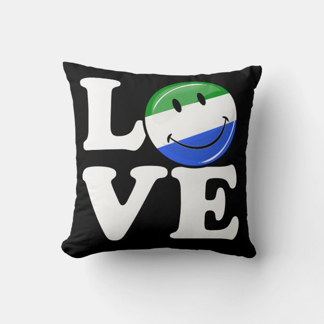 Love Sierra Leone Smiling Flag Throw Pillow (Front)