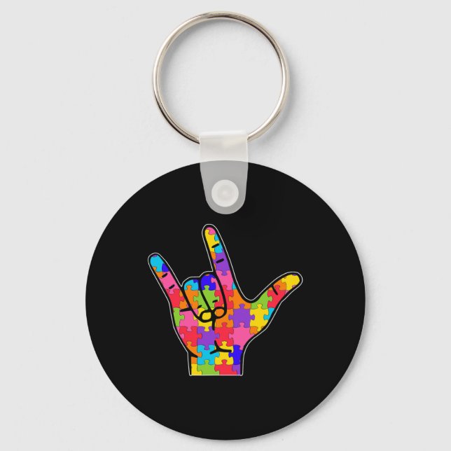 Love Sign Language Autism Gift Awareness Support 5 Keychain (Front)