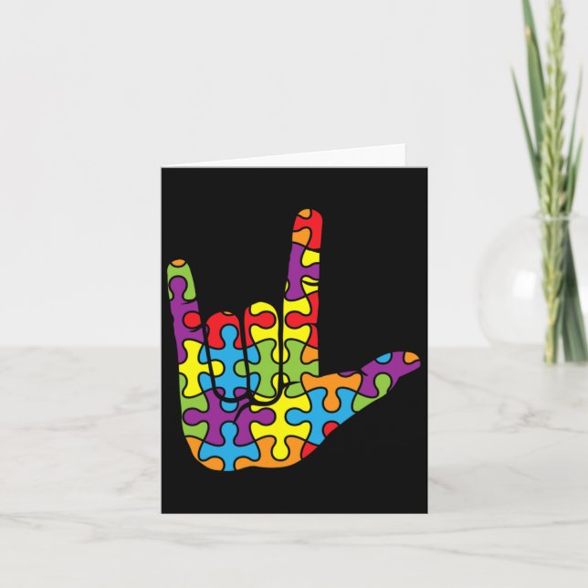 Love Sign Language - Autistic Puzzle Autism Awaren Card (Front)
