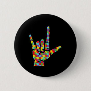 Love Sign Language Hand Autism Awareness Puzzle 2 Inch Round Button