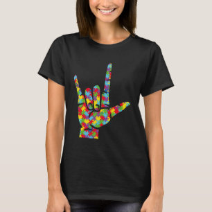 Love Sign Language Hand Autism Awareness Puzzle  T-Shirt