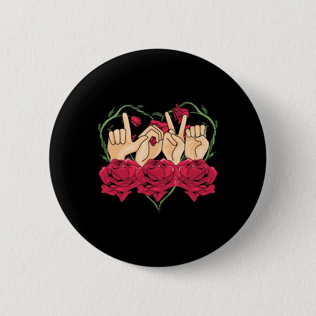 Love Sign Language Rose Heart ASL Awareness Deaf P 2 Inch Round Button (Front)