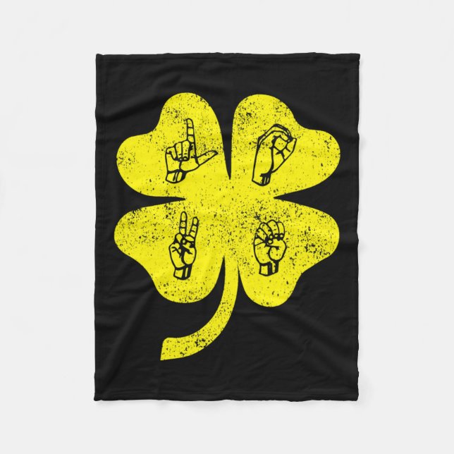 Love Sign Language St Patrick's Day Deaf Awareness Fleece Blanket (Front)