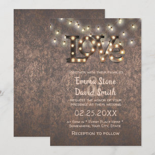 Love Sign String Lights Copper Industrial Wedding Invitation