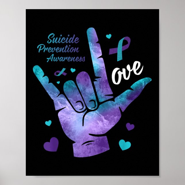 Love Sign Teal &amp; Purple Ribbon Suicide Prevent (Front)