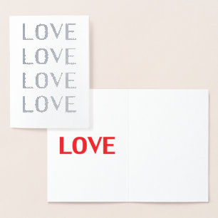 Love silver & red minimalist interior text modern foil card