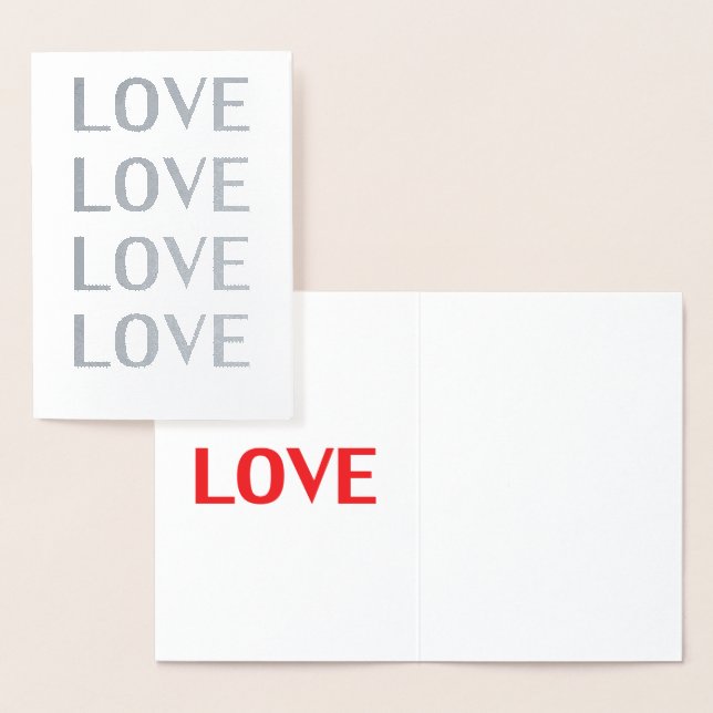 Love silver & red minimalist interior text modern foil card (Display)