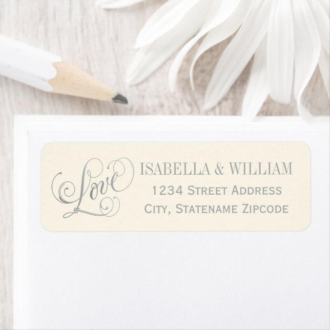 Love Silver Script Ivory Wedding Return Address (Insitu)