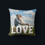 Love Simple Couple Photo Add Name Text and Message Throw Pillow<br><div class="desc">Amor Couple Photo Throw Pillow. Searching for the ideal couple pillow? This pillow is customizable you can add two different photos, the couple names, a short text, and a loving word like "amor", Showcase your favourite wedding photos, imagine resting your head on this pillow full of romance, one of a...</div>