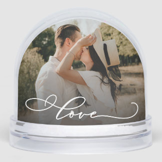 Love Simple Modern Script 2 Photo Snowglobe