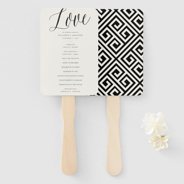 Love Simple Script Geometric Chic Wedding Program Hand Fan (Front and Back)