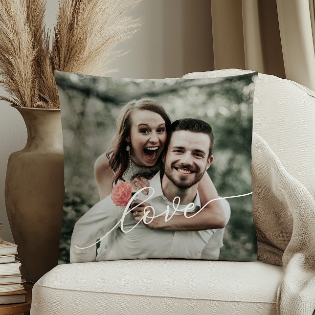 Love Simple Script Photo Throw Pillow (Creator Uploaded)