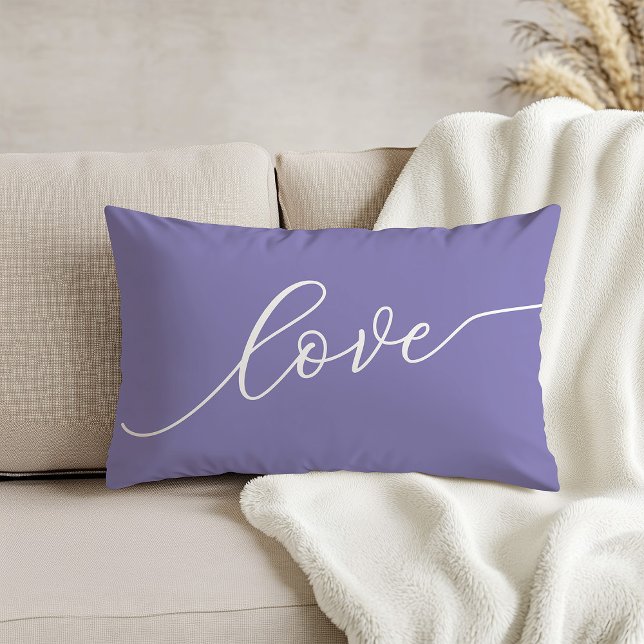 Love Simple White Script Lavender Lumbar Pillow (Creator Uploaded)