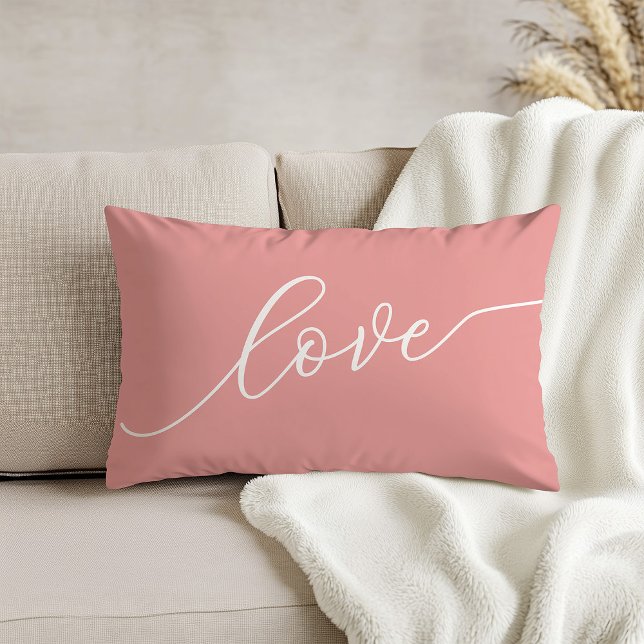Love Simple White Script Pink Lumbar Pillow (Creator Uploaded)