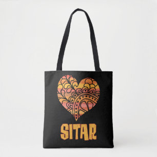 Love Sitar Orange Mandala Heart Indian Music Tote Bag