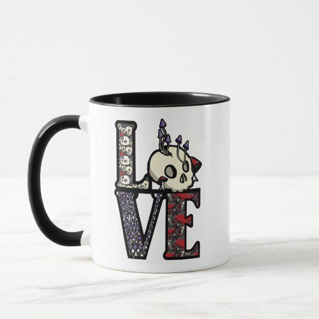 LOVE Skulls & Mushrooms Mug (Left)