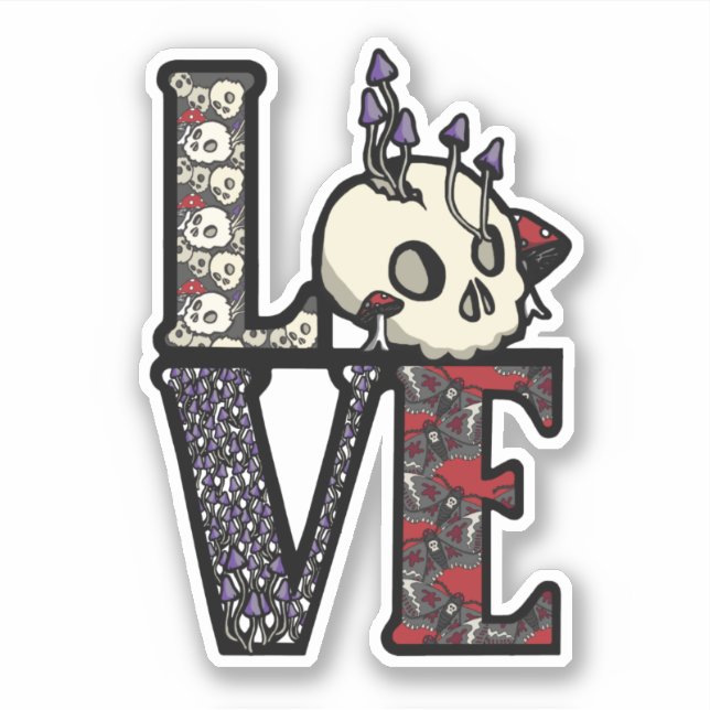 Love Skulls & Mushrooms Sticker (Front)